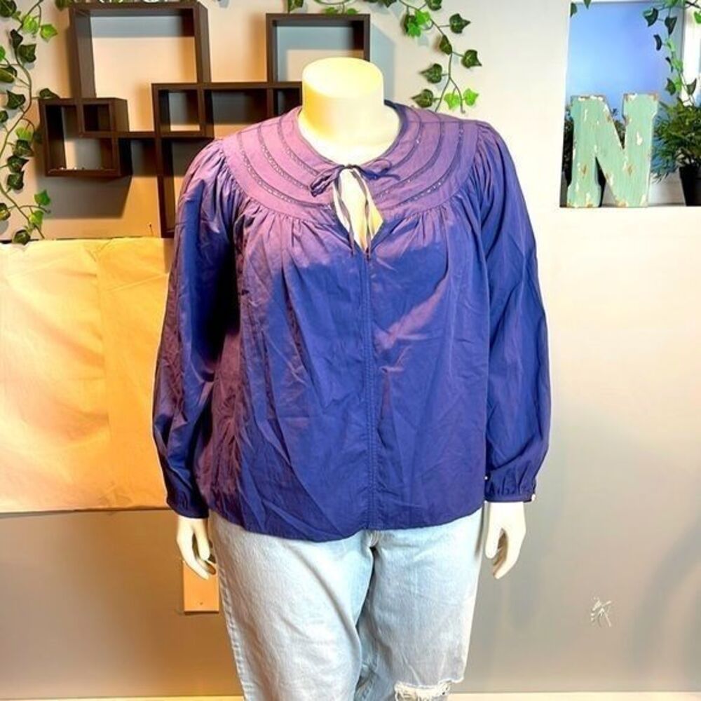 Universal Thread Women's‎ Size L Blue Balloon Sleeve Tie Front Long Sleeve
